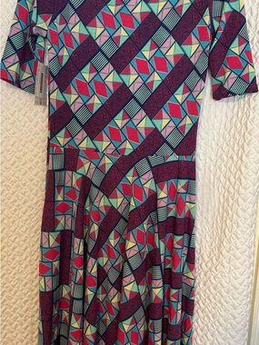 LuLaRoe Midi Dress in Teal, Pink and Purple Geometric Print